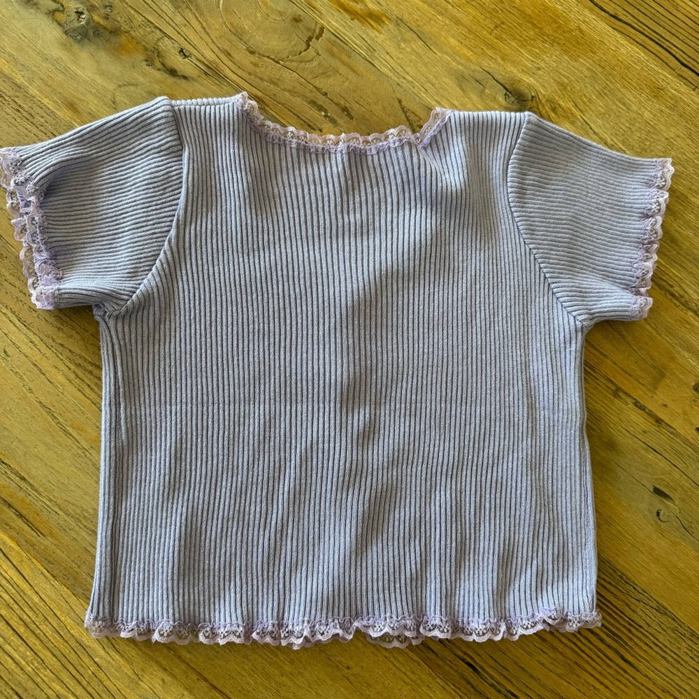 Lavender Crop Top Ribbed Button-Up Top - Picture 7 of 7